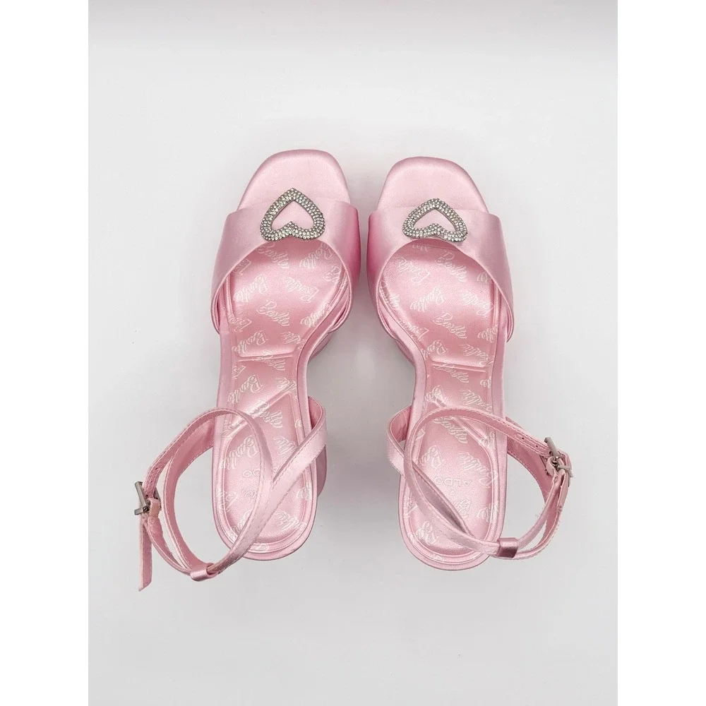 Barbie x Aldo Pink Satin Platform Sandals Heels Y2K Barbiecore Coquette (9)